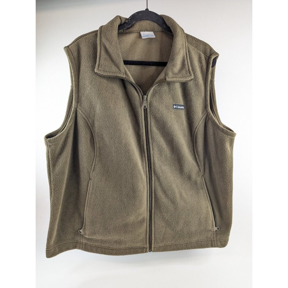 Columbia Mens Olive Green Full-Zip Fleece Vest 3X Lightweight Warm Outdoor Wear